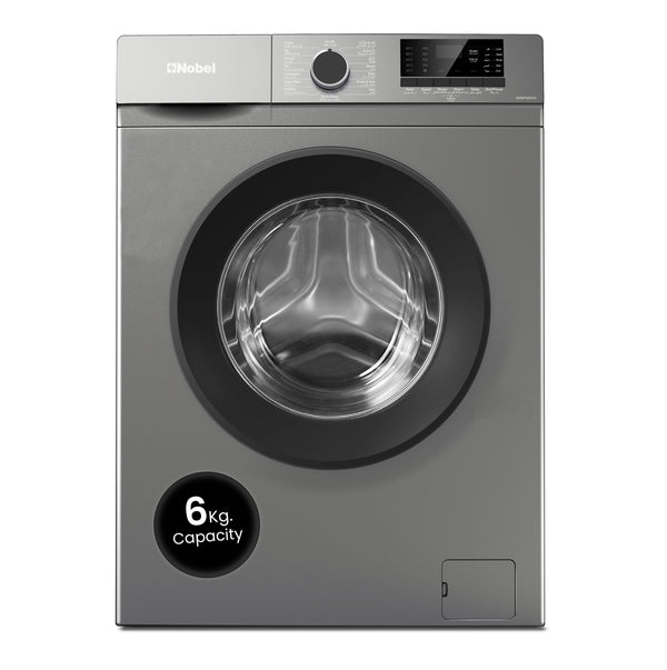 Nobel Dark Silver Front Load Washer: 6 Kg Capacity, 1000 RPM, LED Display, Stainless Steel Drum - Advanced Laundry Excellence at 1950W