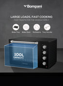 Bompani 100L Electric Oven 2800W Adjustable Thermostat & Timer, Convection, Lamp & Rotisserie, Double Glass Door, 4 Control Knobs, Straight & M-Shape Heating Elements – BEO120