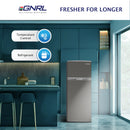 EGNRL EGR225S Double Door Refrigerator 225 Liters Gross Capacity Defrost Recessed Handle R600A Inside Condenser Dark Silver