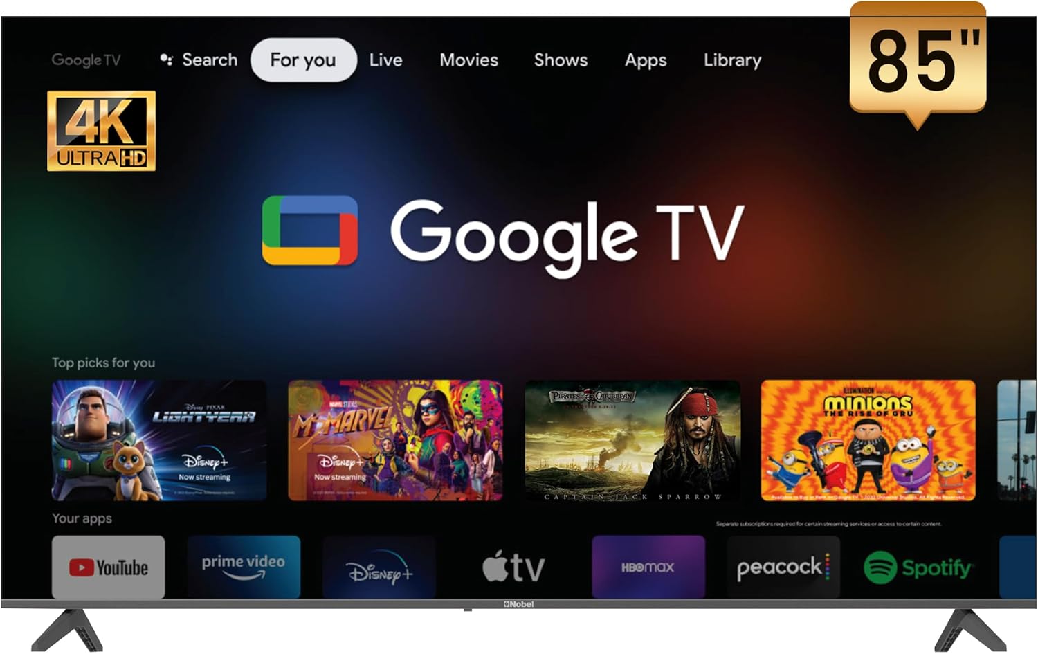 Nobel 85-Inch 4K UHD Google TV Smart TV, Dolby Sound & Voice Control,