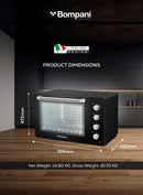 Bompani 100L Electric Oven 2800W Adjustable Thermostat & Timer, Convection, Lamp & Rotisserie, Double Glass Door, 4 Control Knobs, Straight & M-Shape Heating Elements – BEO120