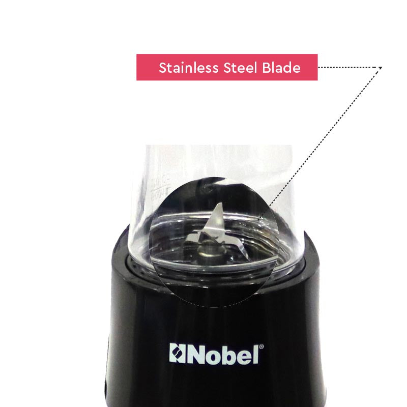 NOBEL Blender Black 600+300ML Push Button St. Steel Blade NB600