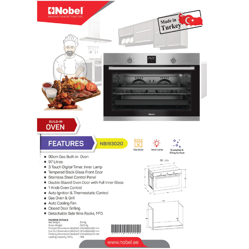 NOBEL Built-in - Ovens Stainless Steel 90cm Gas Grill NBI93020