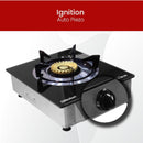 Nobel Gas Stove Black Glass Top Auto Ignition Single Burner NGT1002G