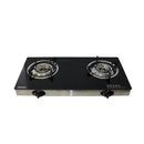 NOBEL Gas Stove Glass Black Brass Glass Top Auto Ignition Double Burner NGT2111