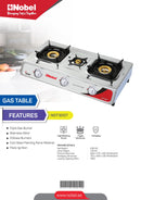 Nobel Gas Stove 3 Heating Elements St. Steel NGT3007