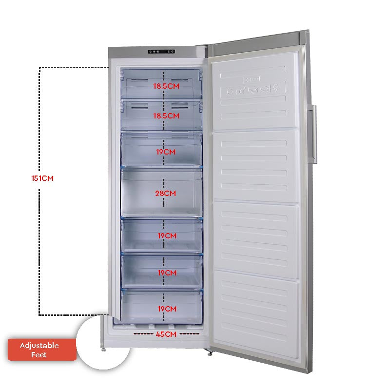 Nobel Upright Freezer Silver 300 Litres 7 Drawers R600A NUF377NFS