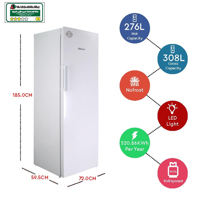 Nobel Upright Freezer White 308 Litres 8 Drawers R600A NUF388NF
