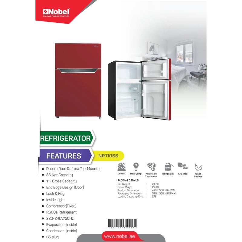 Nobel Refrigerator Small Single Door 130 Liters Red NR110SS