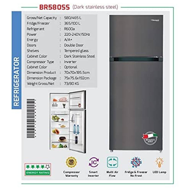 Bompani Double Door Refrigerator 605 Ltrs  BR580SS