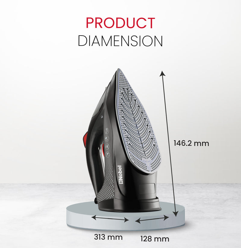 Nobel Steam Iron, Dry Ironing, Spray & Steam Function, Powerful Burst & Vertical Steam, Adjustable Control, 360° Swivel Cord Guard, Overheat Safety, Indicator Light, 300ml Water Tank NSI30 Black