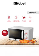 Nobel 20 Liters Capacity Microwave Oven, Knobs Control, 35mins Setting Time, 5 Power Levels, Cooking End Signal, Defrost Setting with 1Year Warranty NMO22M White