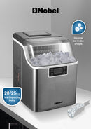 Nobel Ice Maker, 20/25Kgs 40°C Ice Capacity Daily, 3.2L Water Tank Storage, Water Shortage Indicator, Infrared Sensor, LED Display, R290 Refrigerant NIM27 Grey