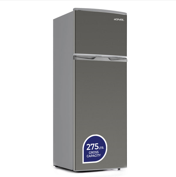 EGNRL EGR225S Double Door Refrigerator 225 Liters Gross Capacity Defrost Recessed Handle R600A Inside Condenser Dark Silver