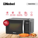 Nobel 42 Liters Capacity Microwave Oven, Membrane Control, Defrost Setting, 8 Auto Menu Cooking, 10 Power Levels, Silver Handle Door Opening with 2 Year Warranty NMO55D Black