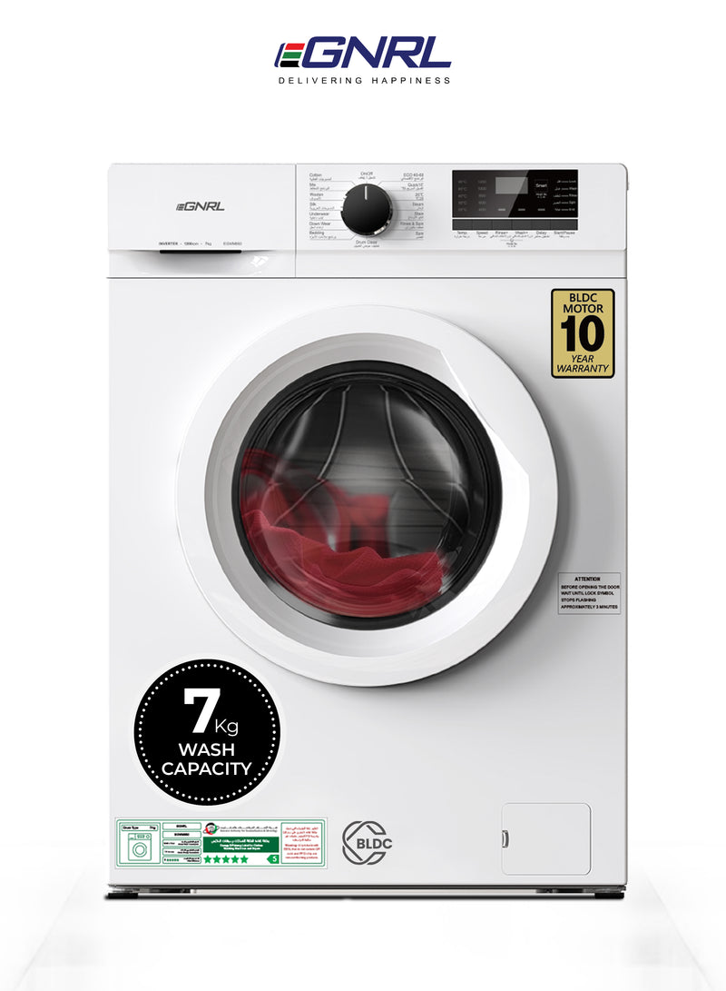 EGNRL EGWM850 2024 Model 7KG Front Load Washing Machine With BLDC Inverter Motor 10 Year Warranty 1200 RPM 16 Program Fully Automatic Washer With Digital Control-LED Display