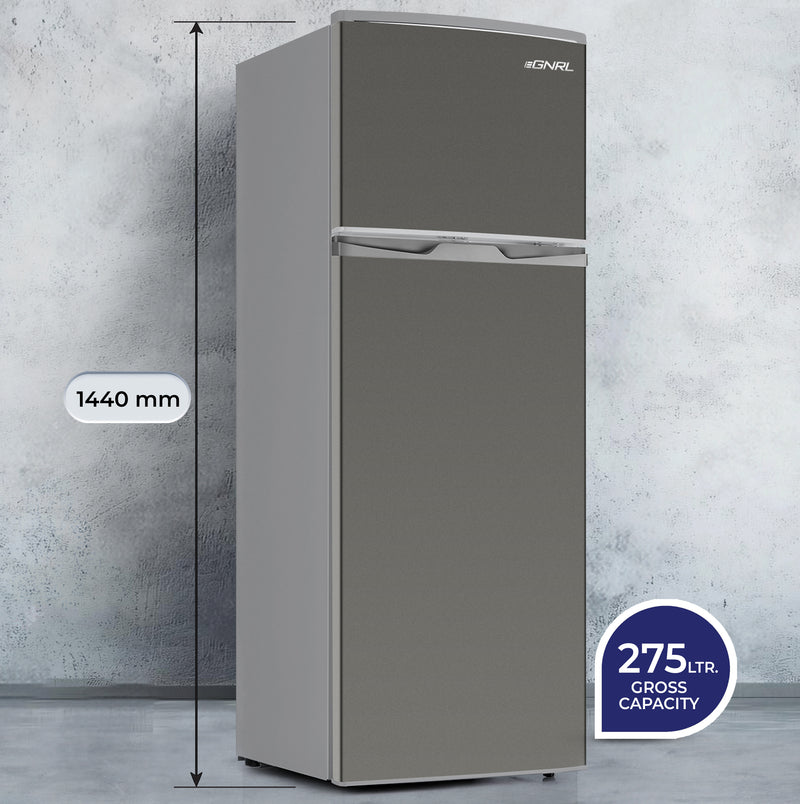 EGNRL EGR225S Double Door Refrigerator 225 Liters Gross Capacity Defrost Recessed Handle R600A Inside Condenser Dark Silver