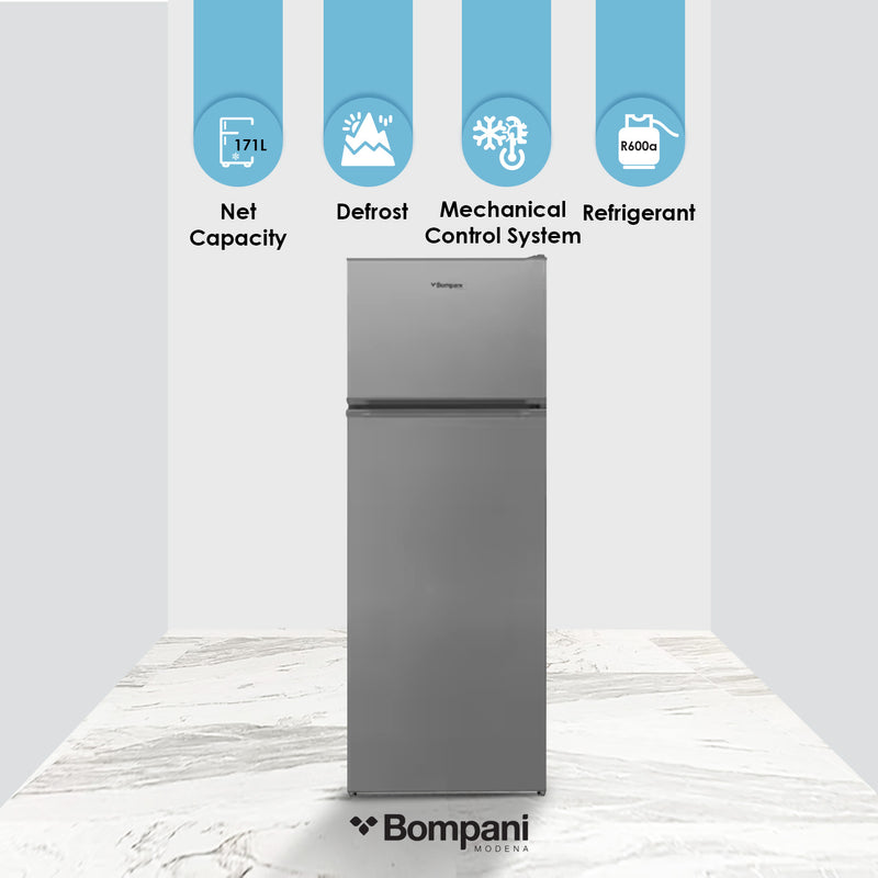 Bompani Double Door Refrigerators Inox 216 Ltrs Defrost Recessed Handle R600A Inside Condenser BR240SS