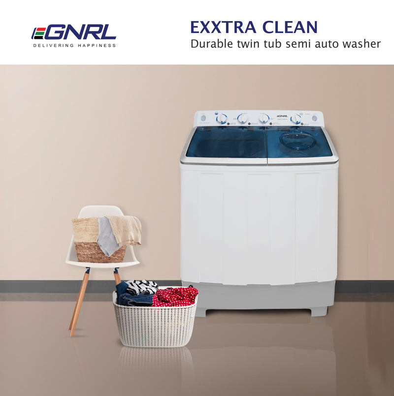 EGNRL EGWM1200 Twin Tub Washing Machine 10.0/5.5 KG Capacity, 2 Water Inlet 15 Mins. Wash Timer 5 Mins. Spin Timer White