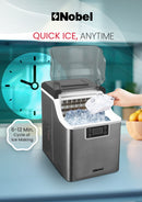 Nobel Ice Maker, 20/25Kgs 40°C Ice Capacity Daily, 3.2L Water Tank Storage, Water Shortage Indicator, Infrared Sensor, LED Display, R290 Refrigerant NIM27 Grey