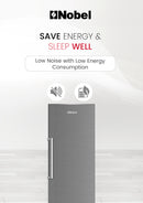 Nobel Single Door Upright Freezer 300 Litres Gross, 235 Litres Net Capcity, Defrost, 7 Drawers, 1 Ice Box, Lock & Key, R600a, 59.6 x 59.5 x 174.4 (W x D x H) cm, Silver, NUF350