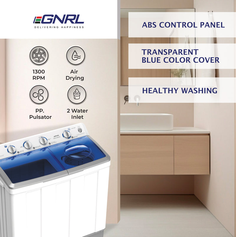 EGNRL EGWM1200 Twin Tub Washing Machine 10.0/5.5 KG Capacity, 2 Water Inlet 15 Mins. Wash Timer 5 Mins. Spin Timer White