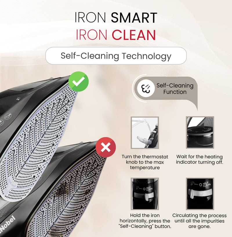 Nobel Steam Iron, Dry Ironing, Spray & Steam Function, Powerful Burst & Vertical Steam, Adjustable Control, 360° Swivel Cord Guard, Overheat Safety, Indicator Light, 300ml Water Tank NSI30 Black