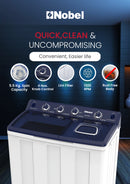 Nobel Semi-Automatic Washers Twin Tub White 10 Kgs/ 5.5 Kgs NWM1200RH