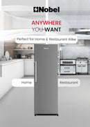 Nobel Single Door Upright Freezer 300 Litres Gross, 235 Litres Net Capcity, Defrost, 7 Drawers, 1 Ice Box, Lock & Key, R600a, 59.6 x 59.5 x 174.4 (W x D x H) cm, Silver, NUF350