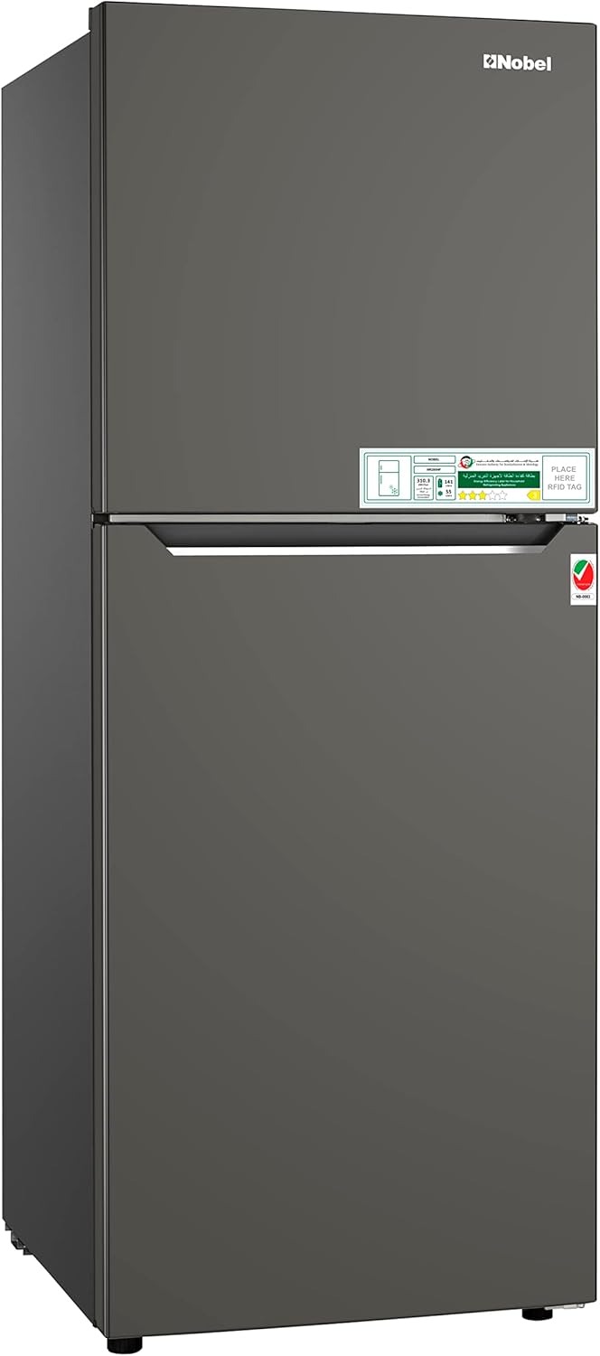 Nobel 280 L Gross / 196 L Net, No frost Double Door Refrigerators, R600a Refrigerant, Inside Light, Inside Condenser, Vegetable Crisper Bottle Rack, Freezer Shelf,196 L NR280NF Dark Silver