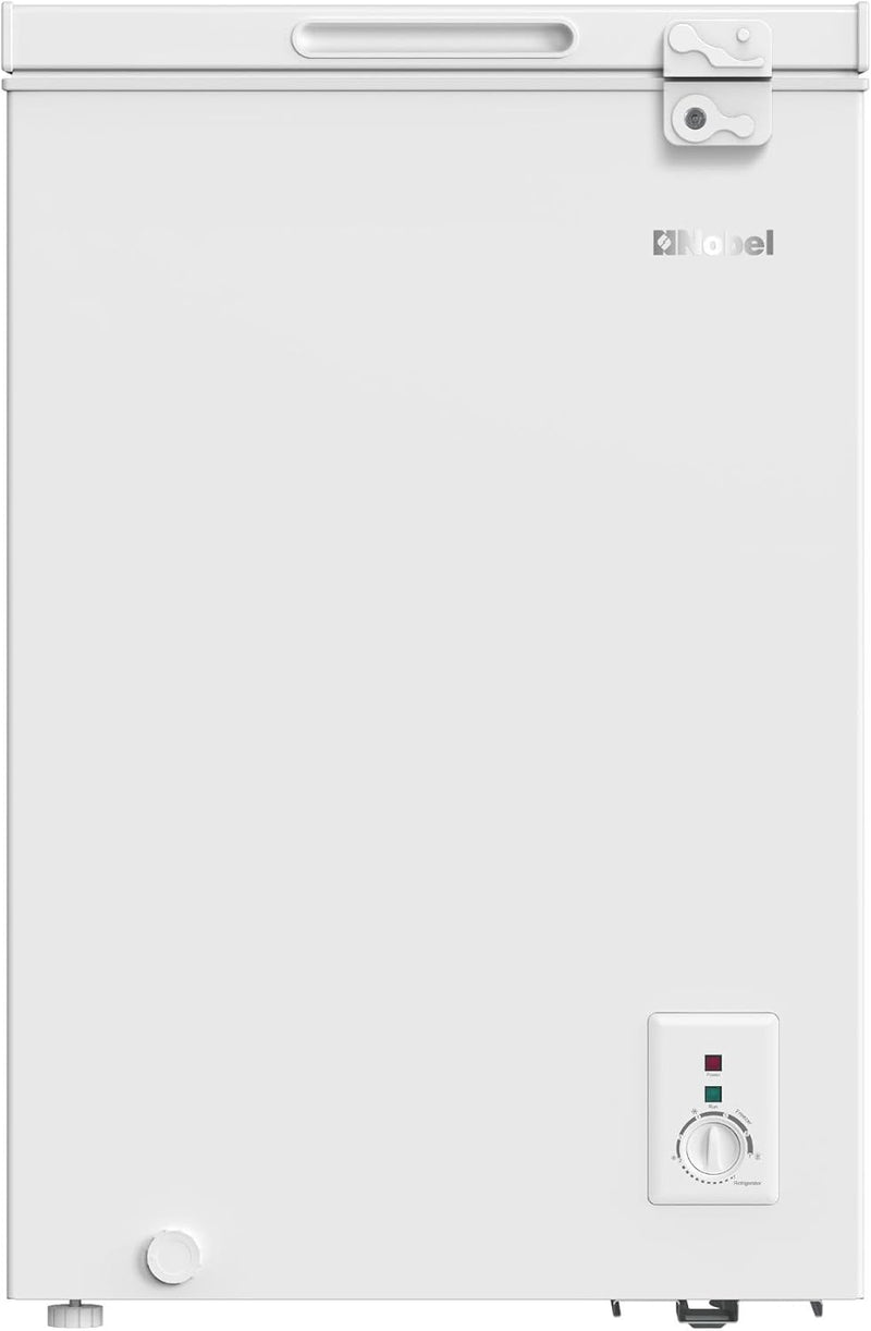 Nobel 140 Ltr Gross /99 Ltr Net Capacity Single Door Chest Freezer, R600a Refrigerant, Mechanical Control, Recessed Handle, White Inner - NCF145 White