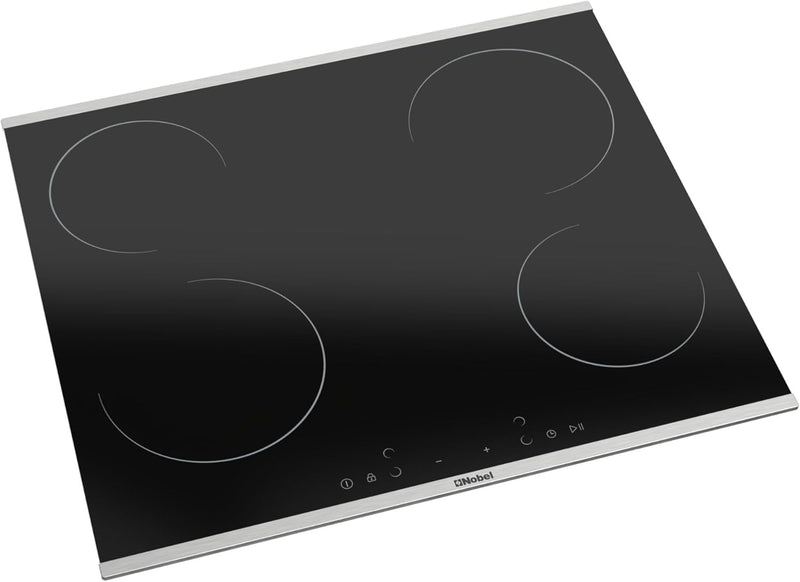 Nobel 60cm Built-in Hobs, Vitroceramic (Hilight), 4 Cooking Zones, 10 Power Levels, Touch Control, Child Safety Lock, Energy Saving, Heat Sensor, Quick Power Setting NBH6041V Black