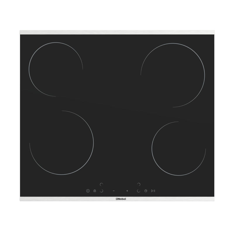 Nobel 60cm Built-in Hobs, Vitroceramic (Hilight), 4 Cooking Zones, 10 Power Levels, Touch Control, Child Safety Lock, Energy Saving, Heat Sensor, Quick Power Setting NBH6041V Black