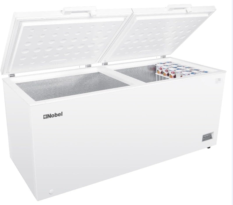 Nobel 708 Litres Double Door Chest Freezer, Fast Freezing, Lock & Key, Refrigerant, LED Light, Easy Mobility, Durable Condenser, Adjustable Thermostat with 1Year Warranty NCF900 White