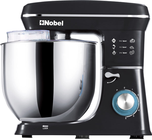 Nobel Stand Mixer 10L Stainless Steel Bowl, 6 Speeds with Pulse Function - LED Indicator, Vibration Absorption Design, 1100W Power NBM120 Black