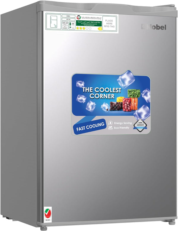 Nobel Single Door Refrigerator 70L Capacity, Defrost Inner Lamp - Mechanical Control, Adjustable Thermostat - Removable Gasket, Adjustable Feet NR110S Silver