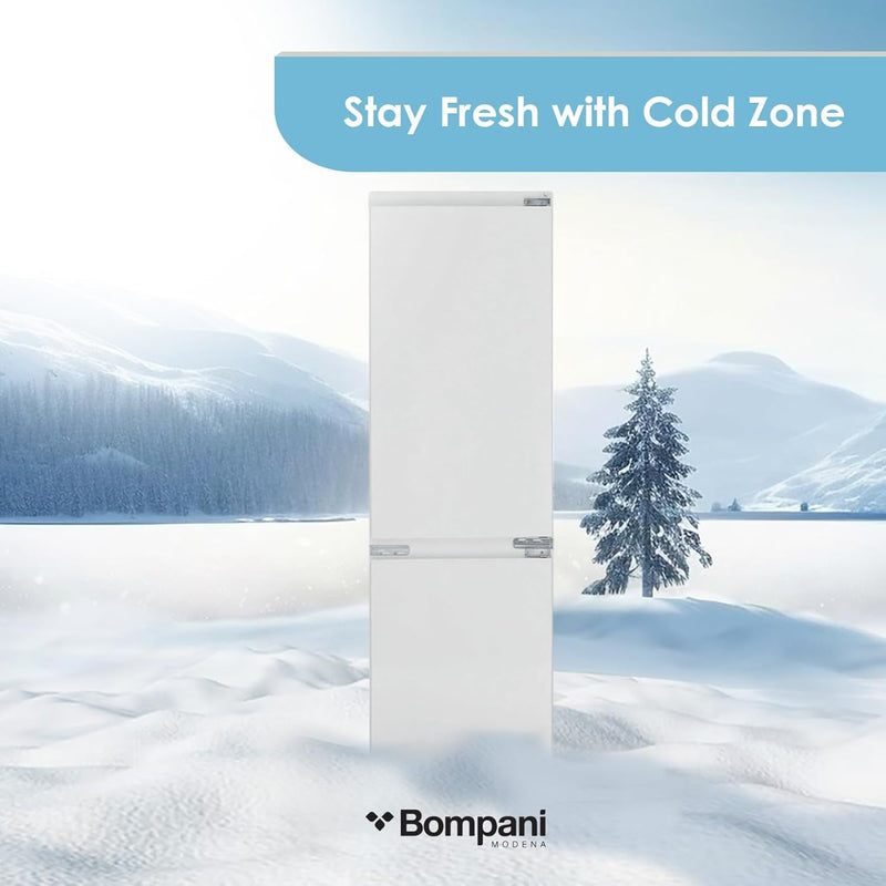 Bompani 275L Double Door Built-in Refrigerator, No Frost, Bottom Freezer, Mechanical Controls, Frost-Free System - BO6862NF - White