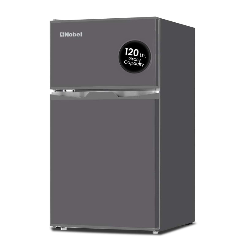 Nobel 120 L Gross / 95 L Net, Double Door Refrigerator, Defrost, R600a Refrigerant, 3 Star Esma, Temperature Control, Inside light, Inside Condenser, Removable Gasket, NR120S Dark Silver