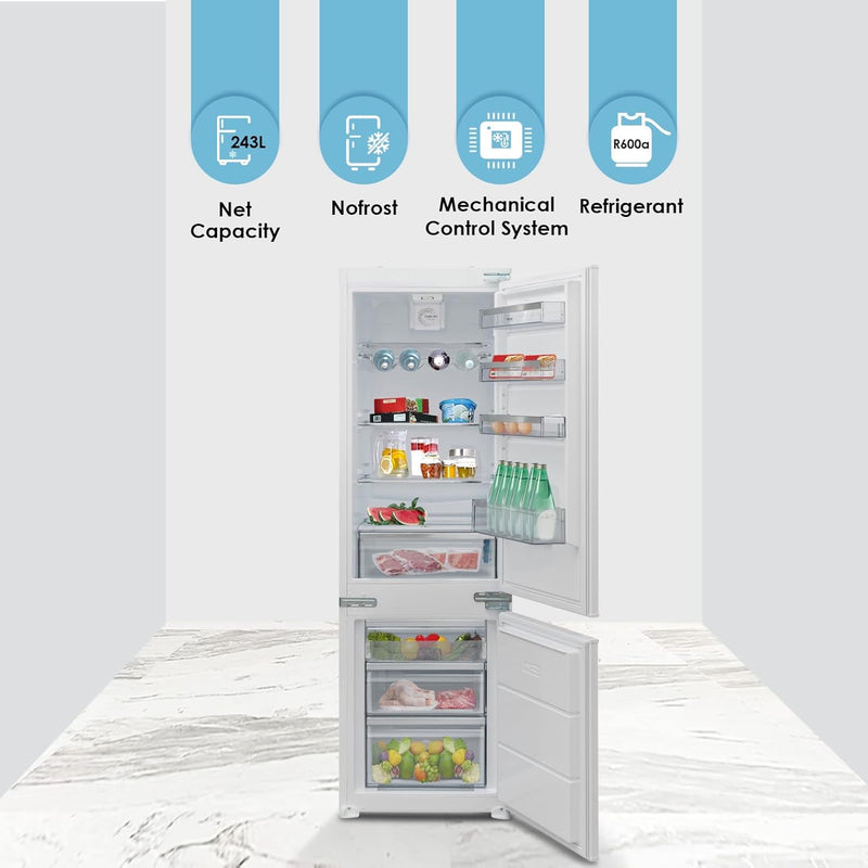 Bompani 275L Double Door Built-in Refrigerator, No Frost, Bottom Freezer, Mechanical Controls, Frost-Free System - BO6862NF - White