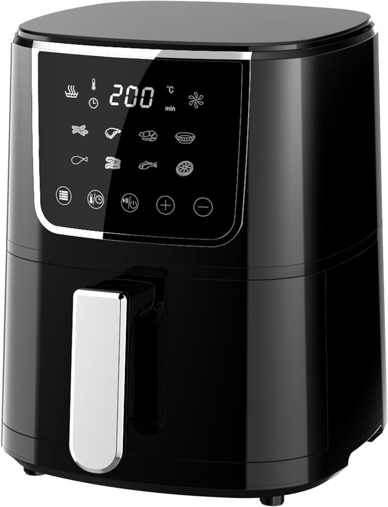 Nobel Air Fryer 4L Capacity, Multifunctional Fryer with Delay Function, Overheat Prevention, Digital Touch, 8 Preset Programs, High-Speed Air Circulation, Non-Stick (1400W) NAF600 Black