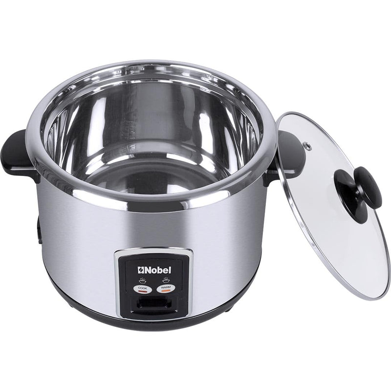 Nobel 2.8 Litres Rice Cooker Stainless Steel Tempered Glass Lid With Thermal Fuse Automatic Cooking And Warming System NRC280S Silver 1 Year Warranty