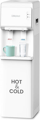 Nobel Water Dispenser, Hot & Cold, 2 Taps, Compressor Cooling, 5L/H Heating, 2L/H Cooling, Silicon Water Outlet Pipes NWD1603 White