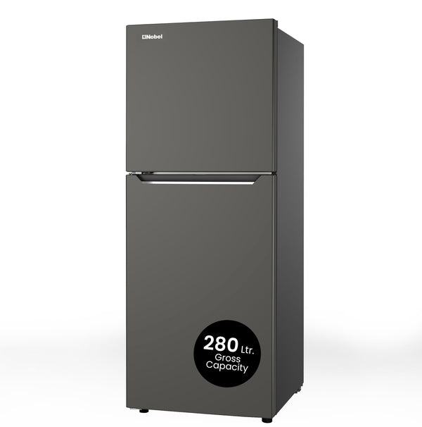 Nobel 280 L Gross / 196 L Net, No frost Double Door Refrigerators, R600a Refrigerant, Inside Light, Inside Condenser, Vegetable Crisper Bottle Rack, Freezer Shelf,196 L NR280NF Dark Silver