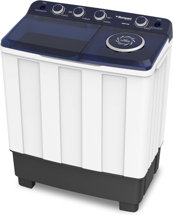 Bompani 11kg Top Load Semi-Automatic Twin Tub Washing Machine – 6kg Spin, 4 Knob Control, Transparent Lid, Lint Filter, Wash Selector - BWM1150I