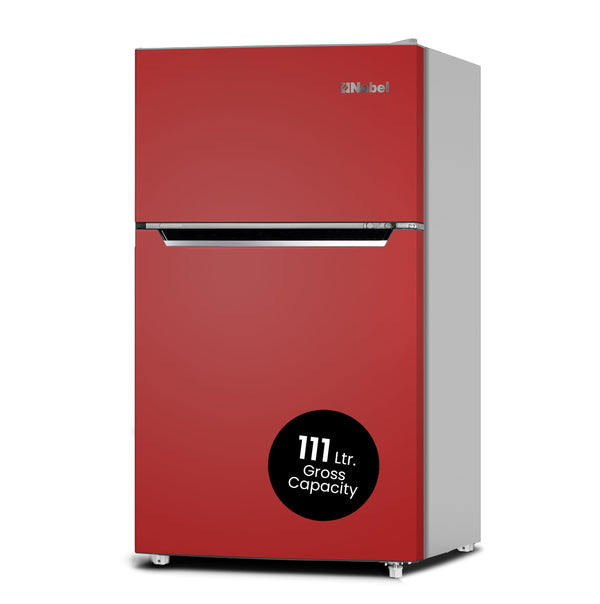 Nobel 111L Gross / 86L Net Capacity Double Door Refrigerator, Mechanical Control, R600a Refrigerant, End-edge Door Design, Lock and Key, Inside Light - Ideal for Small Spaces NR110SS Red