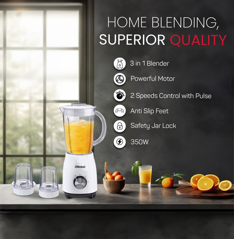 Nobel Blender White 1.2 Litres 350W Stainless Steel Blade NB112L