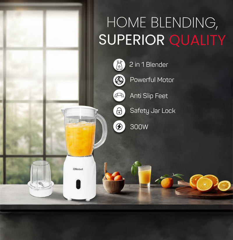 Nobel Blender White 1.2 Litres 300W Stainless Steel Blade NB111L