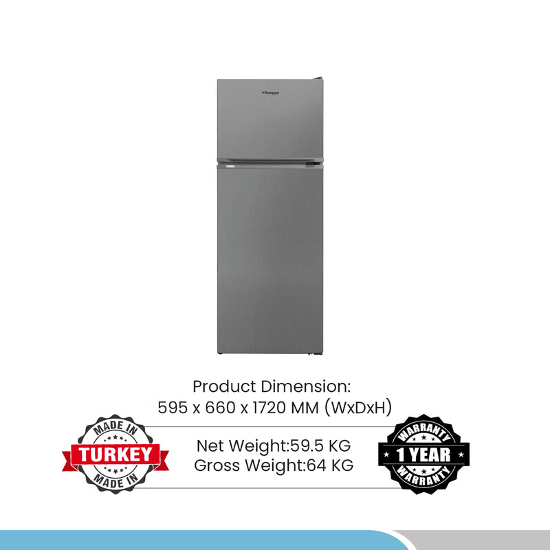 Bompani Double Door Refrigerators Inox 332 Ltrs No Frost Recessed Handle R600A Inside Condenser BR400SS