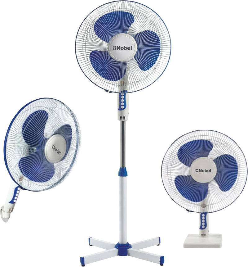 Nobel 3-in-1 Stand Fan 16", 3-Speed, 85° Oscillation, Copper Motor, Polypropylene Blades, Strong Airflow, Quiet Operation, 1200 RPM, 60W NF311 White