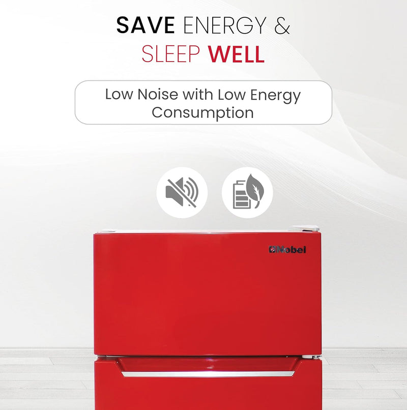 Nobel 111L Gross / 86L Net Capacity Double Door Refrigerator, Mechanical Control, R600a Refrigerant, End-edge Door Design, Lock and Key, Inside Light - Ideal for Small Spaces NR110SS Red